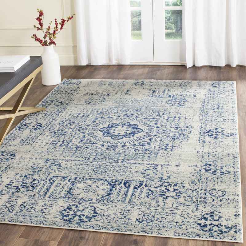 Huma Persian Inspired Blue/Ivory Area Rug Joss & Main